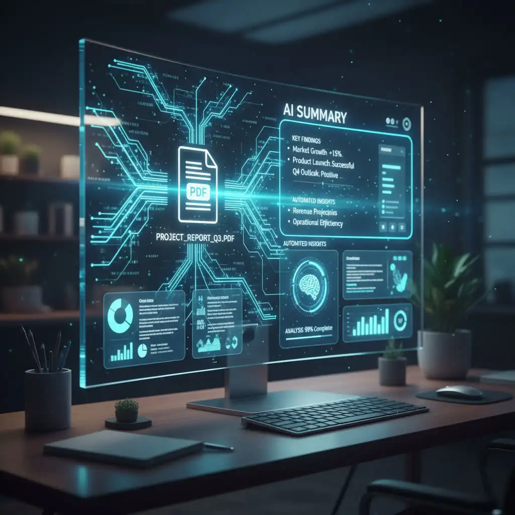 AI software analyzing and summarizing a PDF automatically