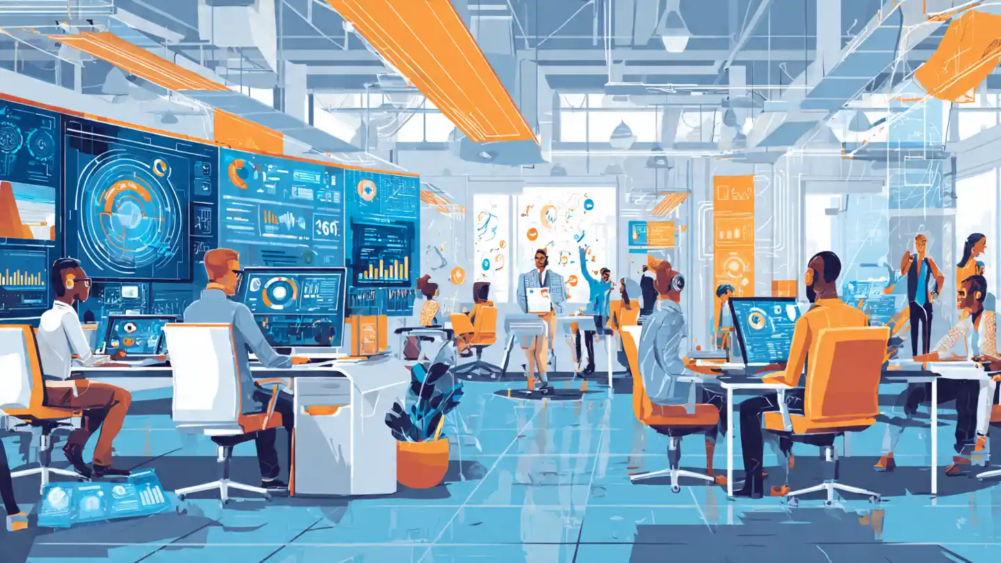 Small business team using AI tools for analytics, marketing, and operations, showcasing real-life AI applications