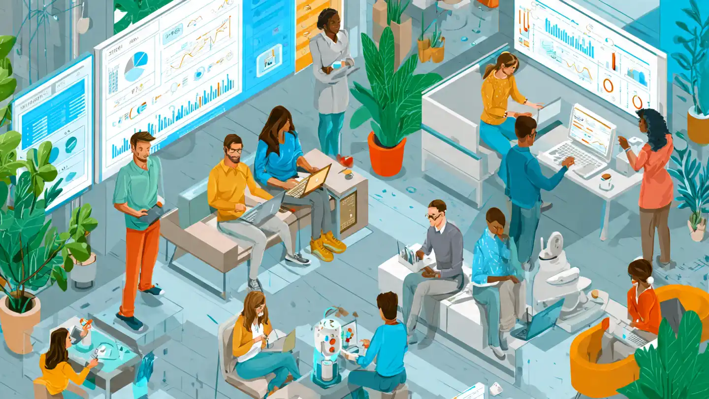 Small business team using AI tools for analytics, scheduling, and customer management